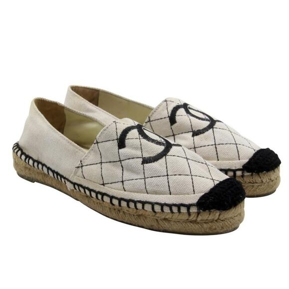 Chanel Espadrille 38 Canvas Quilted Double Stacked Flats CC-0208N-0011 - Picture 4 of 11